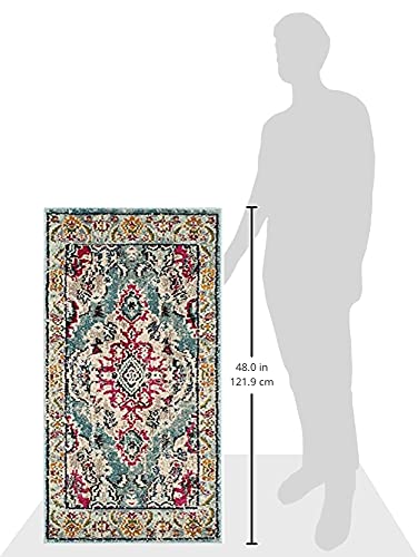 SAFAVIEH Monaco Collection Area Rug - 2'2" x 4', Light Blue & Fuchsia, Non-Shedding & Easy to Clean, Distressed Medallion Design, Ideal for Front Door, Kitchen, Entryway, Accent Space (MNC243J) - color: Light Blue/Fuchsia, size: 2'2" x 4' (Rectangular)