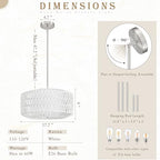 18 inch White 3 Light Rattan Light Fixture Woven Pendant Lights Rattan Farmhouse Chandeliers Fabric Shade Boho Chandelier for Dinning Room Kitchen - color: 18"-White-Prism