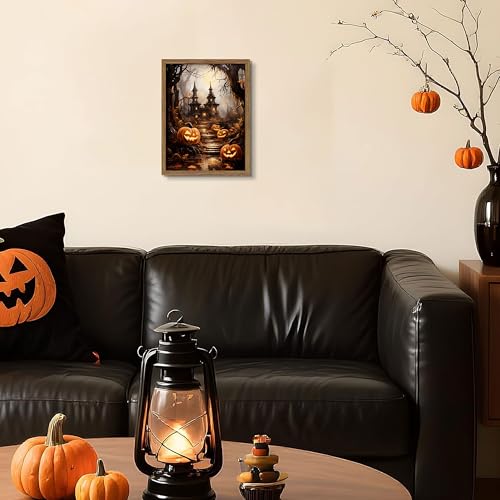 Framed Vintage Halloween Wall Art - Spooky Haunted House Canvas Print, Gothic Halloween Wall Decor, Fall Pumpkin Picture Painting for Living Room Bedroom Home, 12x16in Wood Frame - color: Magic Castle, size: 16"L x 12"W