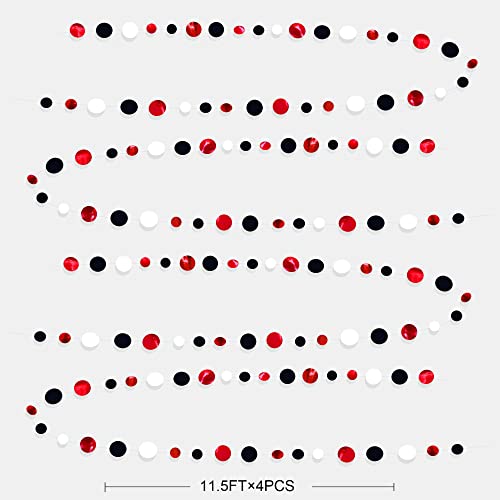 46 Ft Red Black and White Circle Dots Garland Hanging Paper Polka Dots Streamer for Graduations Birthday Bachelorette Engagement Wedding Bridal Shower Holiday Casino Poker Pirate Party Decorations - color: Black Red