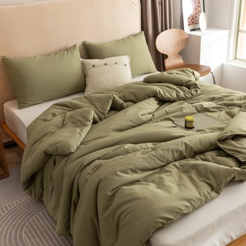 ROSGONIA Queen Comforter Set Olive Green, 3pcs Bedding Sets Queen (1 Boho Olive Comforter & 2 Pillowcases), All Season Lightweight Blanket Quilt - color: Olive Green, size: Queen Comforter 90"x90"
