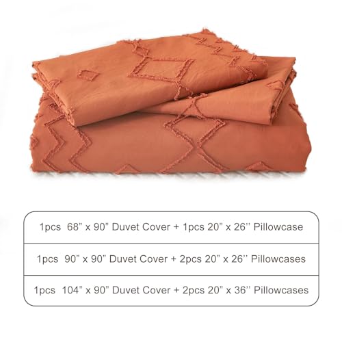 EMME Duvet Cover Set Microfiber, Tufted King Duvet Cover Set, Boho Bedding Sets for All Seasons, 3 Pieces Embroidery Chic Duvet Cover Full, 1 Duvet Cover + 2 Pillowcases (Pumpkin, King) - color: 23 - Pumpkin, size: King(104"×90")