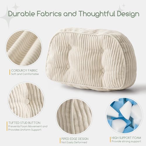 HIGOGOGO Lumbar Support Pillow for Recliner Chair/Accent Chair/Couch/Office Chair, Tufted Corduroy Back Support Cushion for Elderly, Recliner Cushions for Back Rest, Pain Relief, Reading, Beige - color: Beige