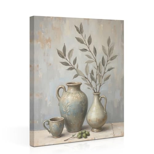 Vintage Vase Canvas Wall Art, Vintage Olive Branch Wall Decor Framed Prints for Home Living Room Corridor Kitchen Apartment Decor, Modern Rustic Plant Artwork, Housewarming Gifts 11.5x15 Inch - color: Multi 1375