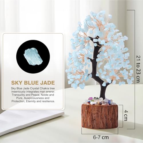 Aquamarine Chakra Crystal Tree of Life,Birthday Gifts for Women, Healing Crystal and Stones for Positive Energy,Gifts for Sister and Mom,House Warming Gift,Money Feng Shui Tree Decoration - color: Blue