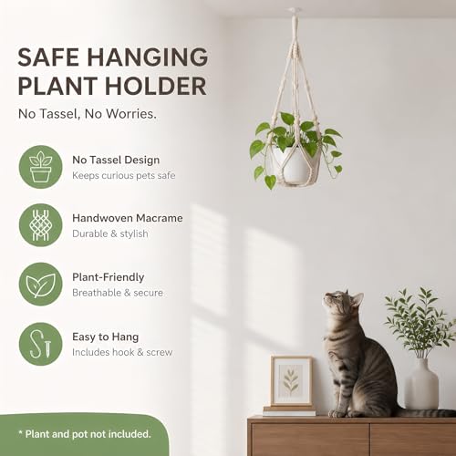 Macrame Plant Hanger 23", Set of 2 No Tassel Hanging Plant Holder Indoor, Sturdy Flower Pot Holder with 4 Hooks - Ivory (Pot NOT Included) - color: Ivory, size: 23"-2pcs