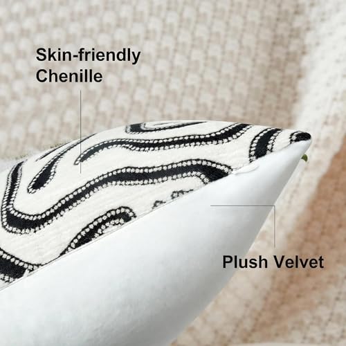 Mantle & Mason Lumbar Pillow Covers 12x20 Set of 2, Chenille Modern Abstract Throw Pillow Covers, White Luxury Textured Decorative Pillow Cover for Couch Sofa Bed Office - color: Artflow Black White, size: 20" x 12" (Pack of 2)