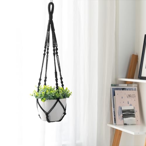 Mkono 3 Pack Macrame Plant Hangers Indoor Different Size Hanging Planter Basket Flower Pot Holder with Beads No Tassels 35"/29"/23", Medium, Black - color: Black, size: Medium
