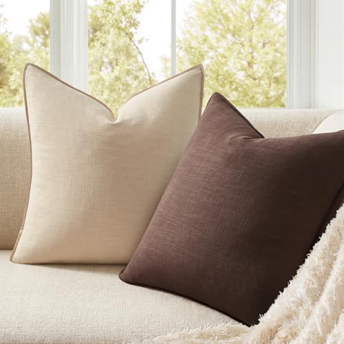 Pack of 4 Linen Lumbar Pillow Covers Neutral Farmhouse Couch Throw Pillows for Bed Accent Modern with Flange Design Pillowcase Sofa Livingroom Home Decor 12x20 Inch - color: Neutral Brown, size: 20" x 12" (Pack of 4)