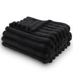 NEWCOSPLAY Super Soft Throw Blanket Black Premium Silky Flannel Fleece 3D Ribbed Jacquard Lightweight Bed Blanket All Season Use (Black Ribbed, Throw(50"x60")) - color: Black Ribbed, size: Throw(50"x60")