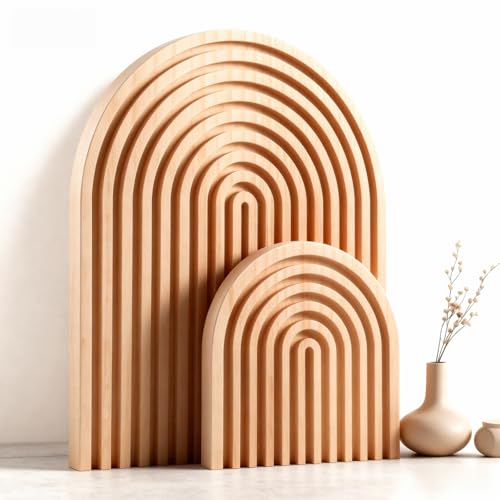 2 Pcs Natural Wood Arch Decor, Boho Shelf & Serving Board for Fireplace Mantel, Kitchen Counter - Light Pine Finish, Scandinavian & Japandi Style Aesthetic Accents for Living Room, Home Office - color: Natural