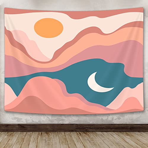 Retro Mid Century Tapestry Modern Minimalist Boho Wall Hanging Backdrop Abstract Landscape Desert Mountains Sun Moon Hippie 70s Poster for Room Home Decor 60X40 - color: Boho