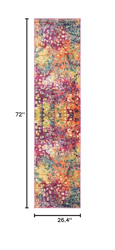SAFAVIEH Madison Collection Runner Rug - 2'2" x 6', Fuchsia & Gold, Boho Abstract Distressed Design, Non-Shedding & Easy Care, Ideal for High Traffic Areas in Living Room, Bedroom (MAD425D) - color: Fuchsia/Gold, size: 2'2" x 6' (Runner)