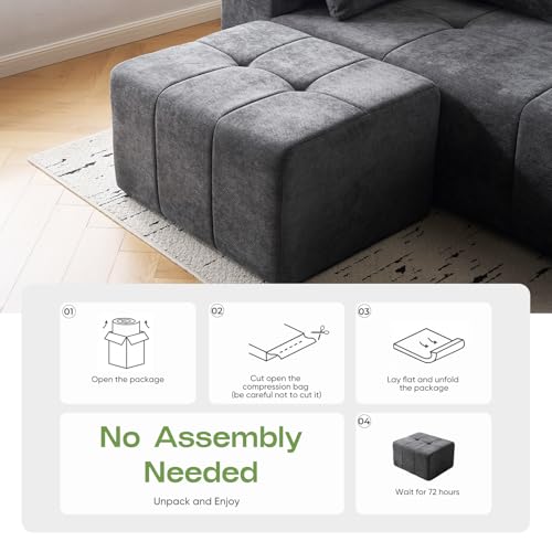 Square Stuffed Pouf Ottoman,Chenille Poufs with Foam Chunk Filling, 27.9 X 16.1 Floor Poufs for Sofa,Accent Foot Rest Stool for Living Room, Grey - color: Grey
