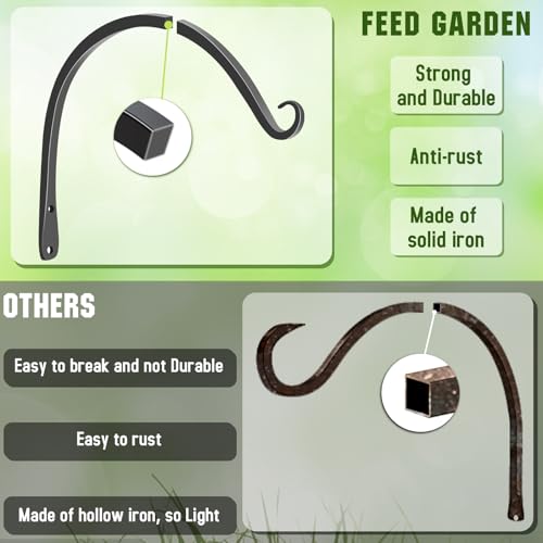 FEED GARDEN 2 Pack 10 Inch Hanging Plant Bracket Wall Hooks Decorative Plant Hangers for Outdoor Hanging Bird Feeders, Wind Chimes, Plant Baskets, Black - color: Black-C, size: 10 Inch
