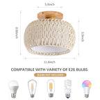 Boho Rattan Ceiling Light Fixture - 3 Style Options Wicker Semi Flush Mount Ceiling Lights,Beige Coastal Light Fixtures,Bohemian Woven Basket Chandelier for Hallway Bedroom Nursery Kitchen Laundry - color: Beige