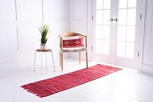 Unique Loom Chindi Cotton Collection Soft Hand Woven Natural Fiber Striped Area Rug, 2 ft 7 in x 9 ft 10 in, Red/Purple - color: Red/Purple, size: 2'7" x 9'10" (Runner)