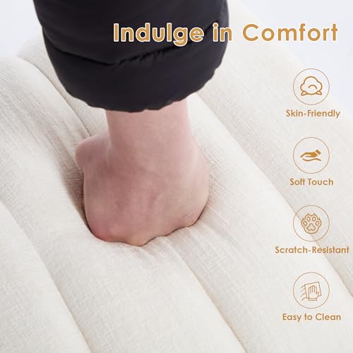 ONEVOG 2-Piece Off-White Chenille Pouf Ottoman Set, 18 Inch Modern Upholstered Small Footrest with Sturdy Wood Frame, Cute Vanity Makeup Seat Footstool for Couch, Living Room, Bedroom, or Dorm Decor - color: Off White