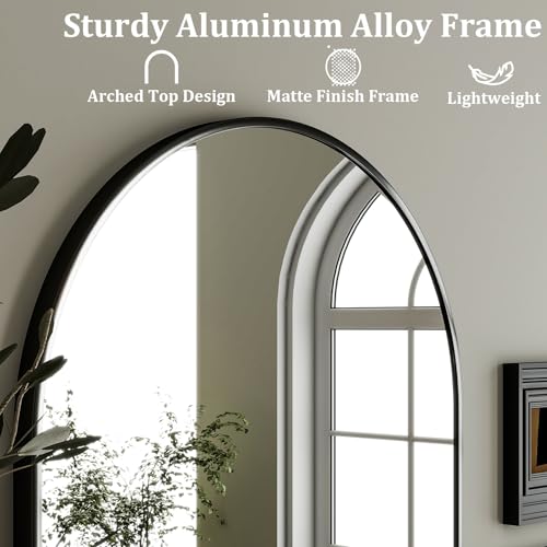 HARRITPURE Arched Wall Mirror 24"x36" – Black Metal Frame Vanity Mirrors for Bedroom, Entryway, Living Room Decor - color: Black-1pcs, size: 36"L x 24"W