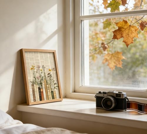 Framed Book Wildflower Wall Art, Vintage Dictionary Floral Canvas Print Poster, Boho Library Wall Decor for Living Room Bedroom, Rustic Home Decoration, - color: Newspaper flowers, size: 24"L x 16"W