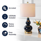 JONATHAN Y 20.5" Navy Glass Table Lamp, Modern Gourd Bedside Nightstand Lamp for Bedroom, Living Room, White Linen Shade, LED Bulb Included (JYL1028F) - color: Navy, size: Single