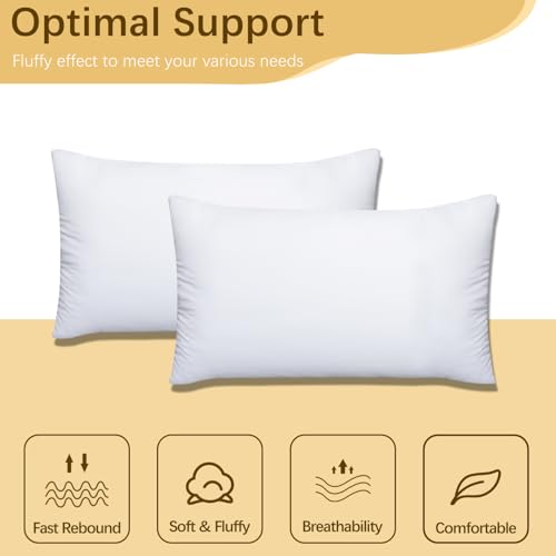OKBA Throw Pillows Insert Set of 2, with 100% Cotton Cover, Bed and Couch - Indoor Hotel Decorative Pillows, 12x20 in White Pillows Inserts - size: 12x20 Inch (Pack of 2)