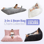 Hobestluk 3 in 1 Bean Bag Chair Giant Bean Bag Chairs Convertible Bean Bag Floor Cushion with Machine Washable Cover, Beanbag Chairs for Adult (Grey) - color: Grey