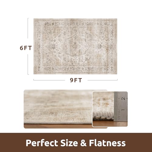 AMOAMI-Area Rug 6X9 Rugs for Living Room-Vintage Soft Beige Rugs for Bedroom-Non Slip Carpet-Machine Washable Rug for Dining Room Living Room Bedroom Office Under Table - color: Beige, size: 6' x 9' (Rectangular)