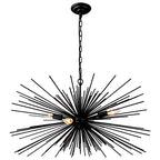 31in Black Sputnik Chandelier 4-Light Starburst Chandelier Light Fixture Solid Metal Mid-Century Modern Satellite Light Fixture for Dining Room Bedroom Bathroom Entryway Kitchen Island Foyer - color: Black 31" 4-Light