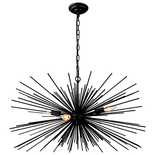 31in Black Sputnik Chandelier 4-Light Starburst Chandelier Light Fixture Solid Metal Mid-Century Modern Satellite Light Fixture for Dining Room Bedroom Bathroom Entryway Kitchen Island Foyer - color: Black 31" 4-Light