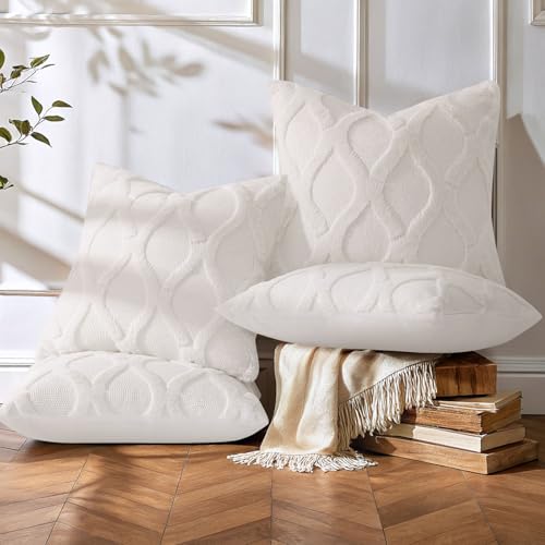 decorUhome Summer Set of 4 Cream White Throw Pillow Covers 16x16 Inch, Neutral Decorative Soft Plush Faux Wool Couch Pillow Covers, Farmhouse Pillow Cases for Living Room Bed Sofa - color: Cream White, size: 16" x 16" (Pack of 4)