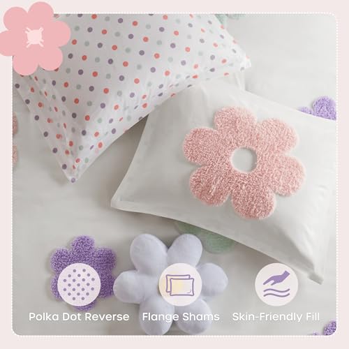 Intelligent Design Kids Full Comforter Set for Girls, Tufted Chenille Floral Comforter Set Queen, Lightweight Polka Dot Reversible Bed Set, Shams, Pillow, Gracie, Full/Queen White/Purple 4 Piece - color: White/Purple, size: F/Q Comforter
