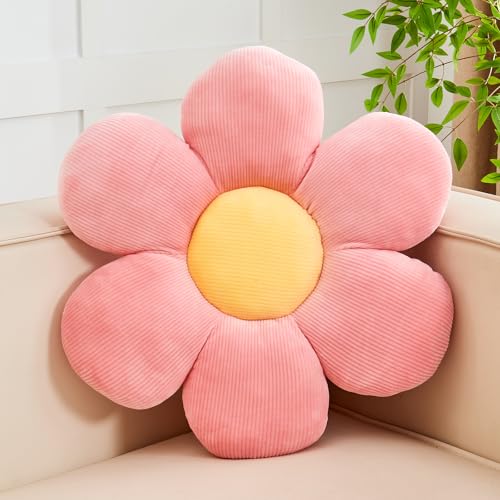 Kcvvcr Pink Flower Pillow, 19.6" Cute Flower Shaped Floor Pillow, Aesthetic Floral Plush Daisy Decorative Throw Pillows for Bed Sofa Couch - color: Al-pink, size: 19.6 Inch