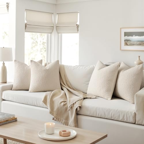 MIULEE Pack of 4 Decorative Textured Boucle Throw Pillow Covers 18x18 Inch Beige Accent Solid Pillow Cases Soft Couch Cushion Covers for Modern Farmhouse Boho Chair Sofa Bed Livingroom Home Decor - color: Beige, size: 18" x 18" (Pack of 4)
