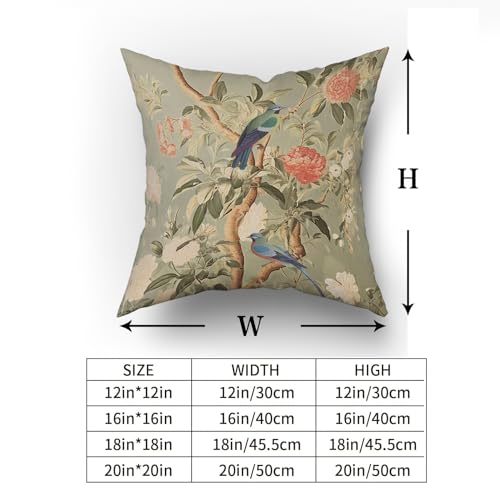 Chinoiserie Pillow Cover 18x18 Inch Brown Vintage Bird Flower Throw Pillow Covers Farmhouse Floral Decorative Pillowcase Outdoor Cotton Square Cushion Cover for Couch Sofa Bedroom Decor (Pack of 2) - color: Brown, size: 18" x 18" (Pack of 2)