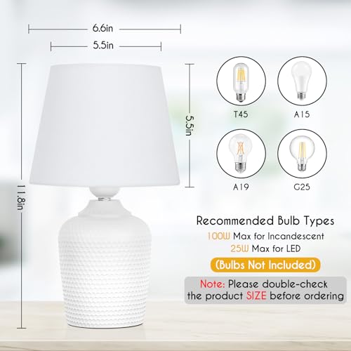 Sucolite Small 11.8" Table Lamps Set of 2, Bedside Nightstand Lamps for Bedroom Kid’s Room, Cute Desk Lamps with Studded Texture Base for Reading Nursery Living Room Office, White - color: White & White, size: 11.8''