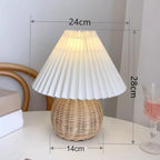 Pleated Table Lamp, Rattan Small Bedside Mini Table Lamp for Bedroom Pleated Table Lamp Handmade Boho Rattan Bedside Lamp Desk Light for Room Desk Entrance 9.4x11.0x5.5in