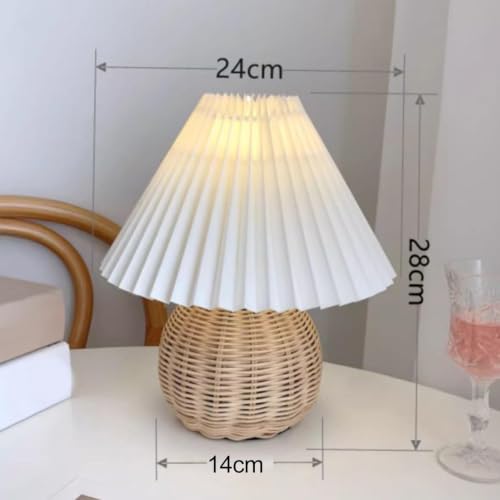Pleated Table Lamp, Rattan Small Bedside Mini Table Lamp for Bedroom Pleated Table Lamp Handmade Boho Rattan Bedside Lamp Desk Light for Room Desk Entrance 9.4x11.0x5.5in