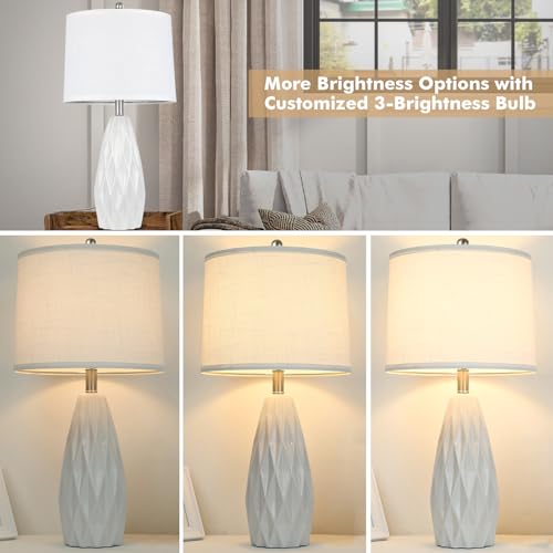 25'' Table Lamp White Table Lamps Modern Ceramic Lamps for Night Stand - Dimmable Bedside Lamps for Nightstand, Bedroom Lamp for Living Room Desk End Table Office Guest Room - color: White