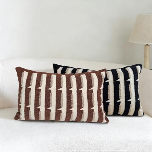 20"x20" Black Cream Stripe Tufted Pillow Covers Luxury Geometric Accent Pillows Soft Woven Decorative Pillow Cases for Couch, Sofa, Bedroom Décor (Black, 20"×12") - color: Black, size: 20" x 12" (Pack of 1)