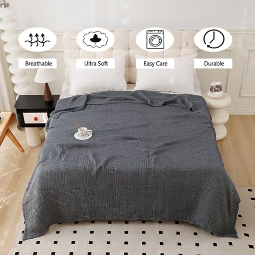 Boho Throw Blanket, 100% Cotton Ultra Soft Luxury Throw Rustic Quilt, Muslin Breathable Soft Bed Throw ，All Throw for Sofa Couch Chair 60×80 Inch (Grey Blanket, 60x80 Inch) - color: Grey, size: 60x80 Inch
