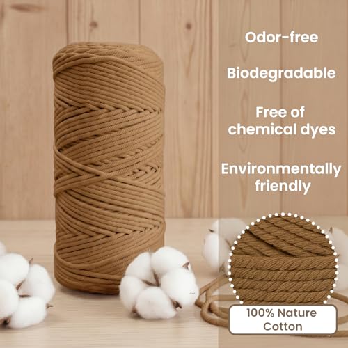 109 Yards Macrame Cord 4 Strand Twisted Recycled Cotton 4mm Latte String for Crafts Wall Hangings Plant Hangers DIY Knitting Macrame Supplies - color: Latte, size: 4mmx109Yards