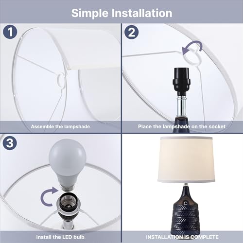 Dark Blue Ceramic Table Lamps Set of 2, 18.5" Modern Bedside Lamps for Night Stands, Classic Small Lamps for Living Room End Tables, Farmhouse Boho Lamp for Bedroom Office, LED Bulbs Included - color: dark blue
