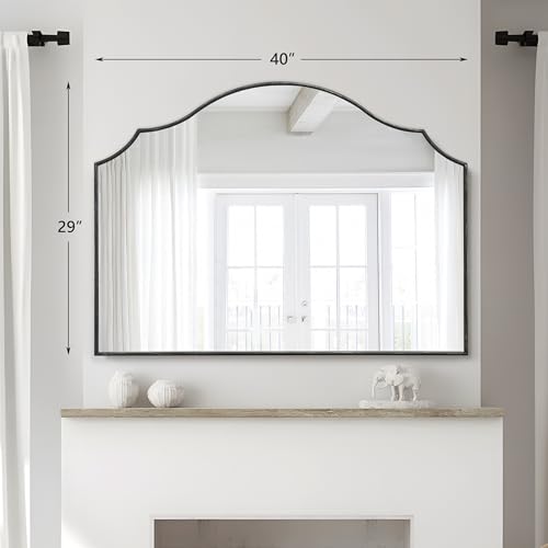 Besdomus Black Scalloped Wall Mirror: 40"x29" Large Modern Wooden Arched Dresser Mirror - Minimalist Fireplace Decorative for Bathroom/Bedroom/Mantel/Vanity/Entryway/Living Room - Stylish Home Decor - color: Black, size: 29"L x 40"W