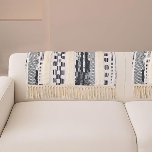 VClife Dog Boho Couch Cover, Washable Furniture Protector, 35.4 x 35.4 in | Tufted Tassel Sofa Cover, Non Slip Woven Geometric Sofa Slipcover, Multi-Size Universal Throw Cover For Couch, Pet Friendly - color: 02# Gray Grid, size: 35.4" x 35.4"