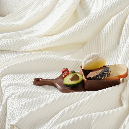 PHF Pre-Washed Cotton Waffle Weave Blanket Throw Size for Couch Bed,Snag Proof Spring Summer Lightweight Breathable,Oeko-TEX Certified,Machine Washable, Home Decor Gift，Cream - color: Cream, size: Throw(50" x 60")