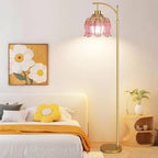 QIYIZM Pink Floor Lamp for Living Room,Bedroom,Glass Gold Dimmable Standing Lamp with Remote,Mid Century Modern Brass Tall Lamp Boho Floor Lamps Arc Stained Tulip Flower Floor Light Lamp Bohemian - size: 30-Floor Lamp