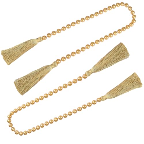 34 Inch Pearl Glass Bead Garland with Tassels - Elegant Boho Table Decor, Fringe Wall Hanging for Wedding, Party, Farmhouse Rustic Prayer Bead Home Decoration(2 Pack,Gold) - color: Gold, size: 2 Pack