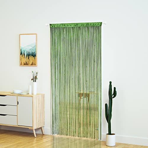 YaoYue Beaded Curtain Door String Curtains for Doorway Tassels Beads Hanging Fringe Hippie Room Divider Window Hallway Entrance Wall Closet Bedroom Privacy Decor (Grass Green, 100×200cm) - color: Grass Green, size: 39"W x 79"L (Pack of 1)