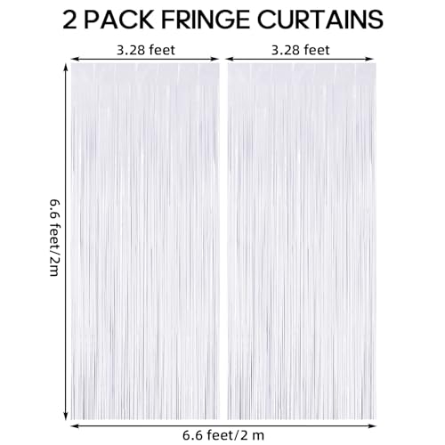 2 Pack Fringe Curtains Backdrops, Foil Fringe Curtains, Door Streamers for Birthday Wedding Bridal Shower Holiday Graduation Party Decorations, Photo Booth Backdrops, White - color: White